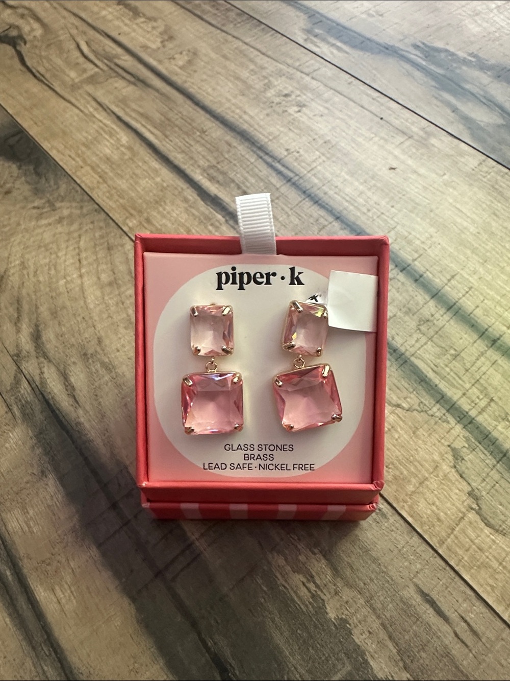 Piper•K Pink Glass stone Brass Earrings